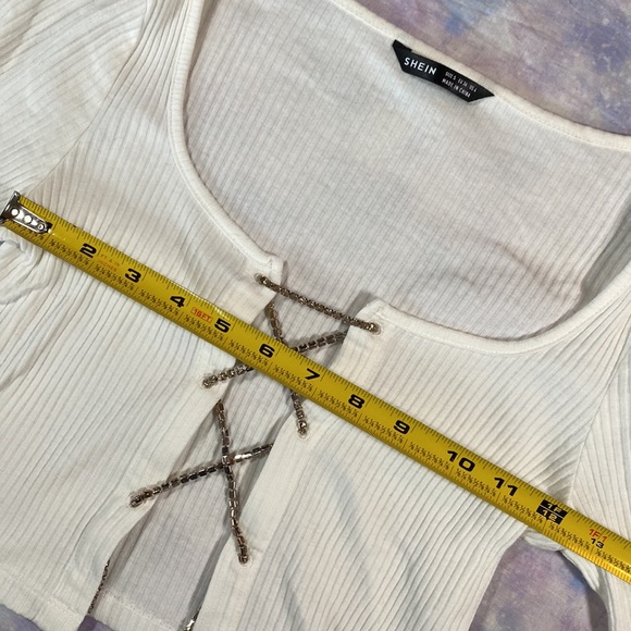 Shein • Ribbed Rhinestone Laced Cropped Sweater - Picture 7 of 10